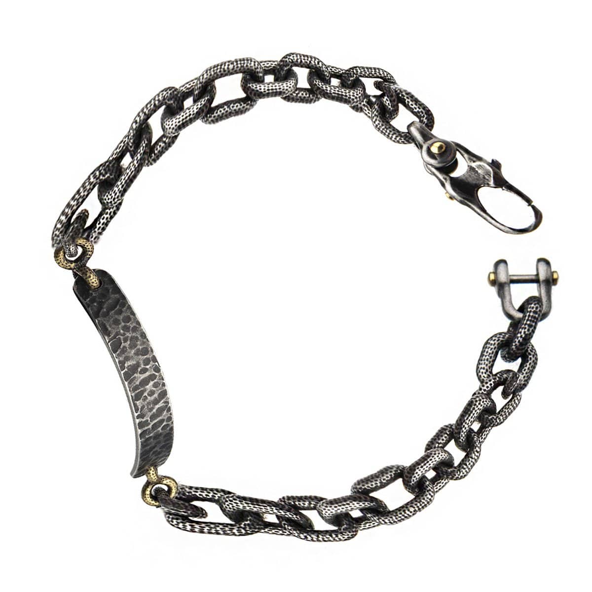 INOX JEWELRY Bracelets Gunmetal Silver Tone Stainless Steel Oxidized Finish Distressed Mariner ID Tag Bracelet BR22158