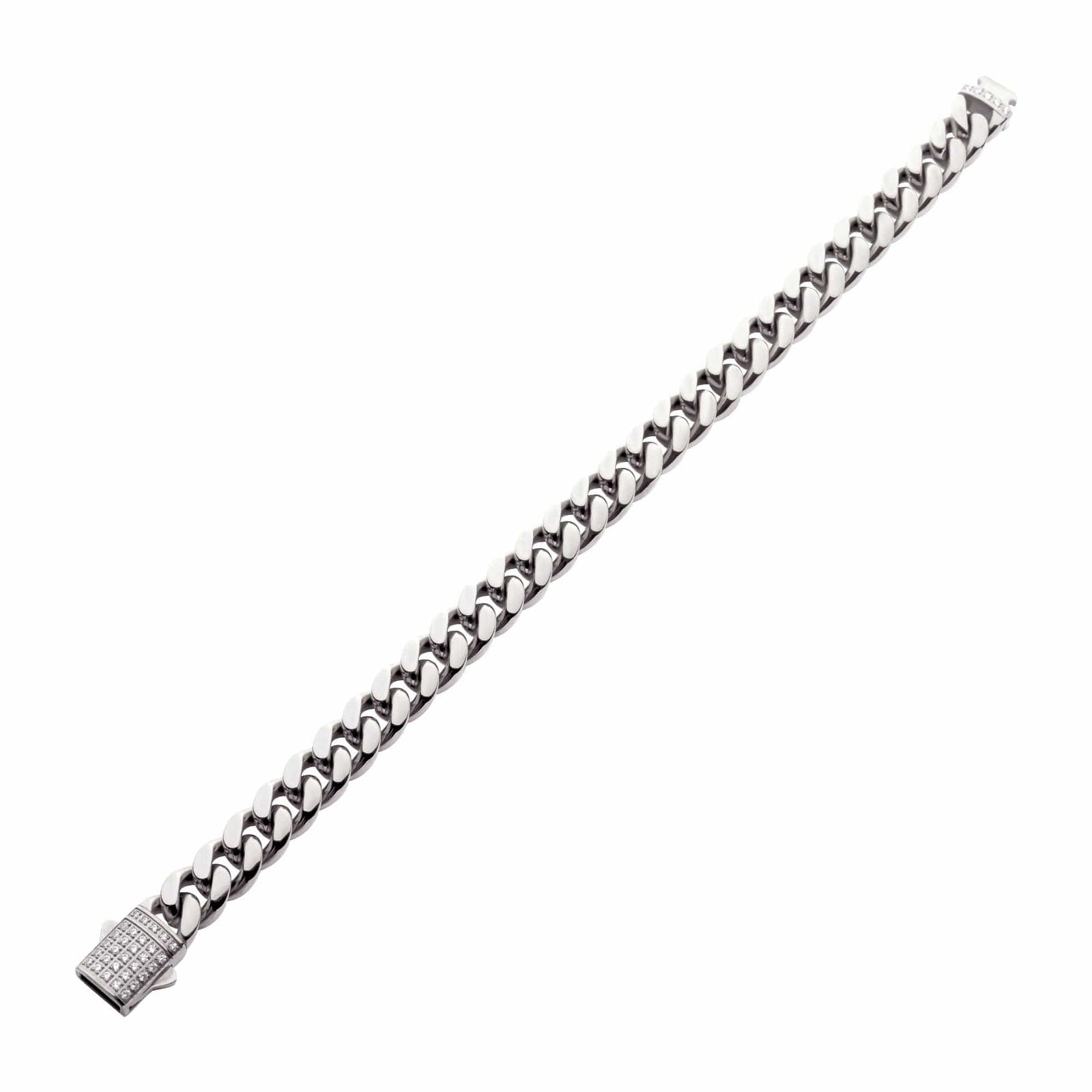 INOX JEWELRY Bracelets Lab Grown Diamond Silver Tone Stainless Steel 10mm Miami Cuban Chain Bracelet with Double Tab Box Clasp