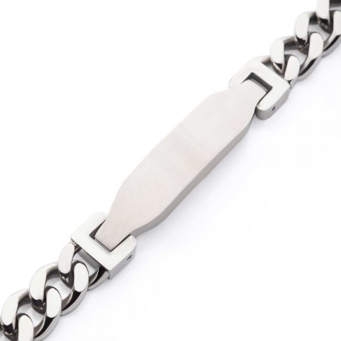 INOX JEWELRY Bracelets Matte Finish Silver Tone Stainless Steel Engravable ID Curb Chain Bracelet BR35190