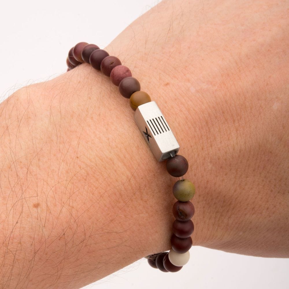 INOX JEWELRY Bracelets Mookaite Gemstone Stretch Bracelet with Steel Accent BREL01