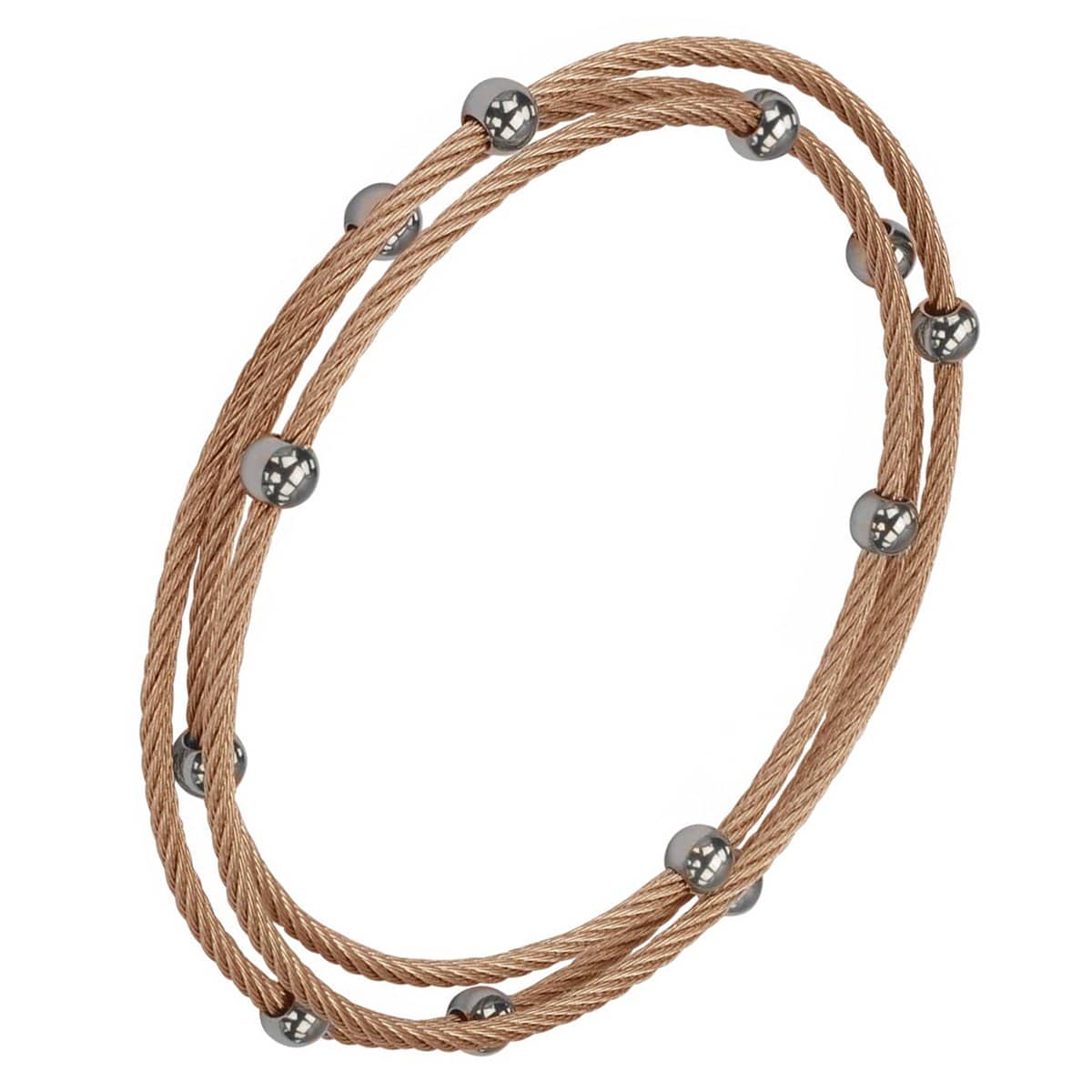 INOX JEWELRY Bracelets Rose and Silver Tone Stainless Steel Cable and Bead Wrap Kadaa BR10692RG