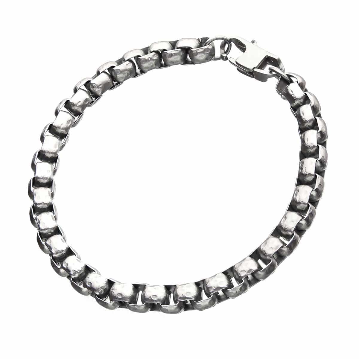INOX JEWELRY Bracelets Silver Tone Stainless Steel 6.5mm Hammered Bold Box Chain Bracelet BR27849