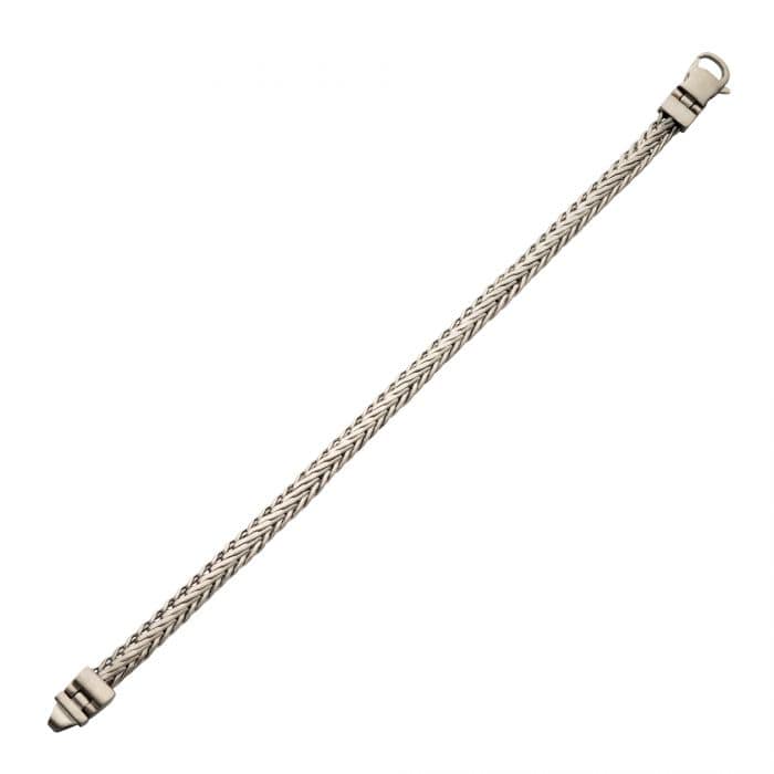 INOX JEWELRY Bracelets Silver Tone Stainless Steel Brushed Matte Finish Double Diamond Cut Spiga Chain Bracelet