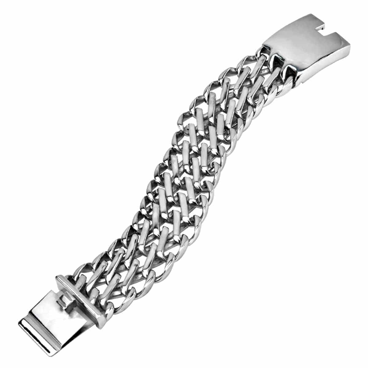 INOX JEWELRY Bracelets Silver Tone Stainless Steel Chunky Open Weave Bracelet BRB020