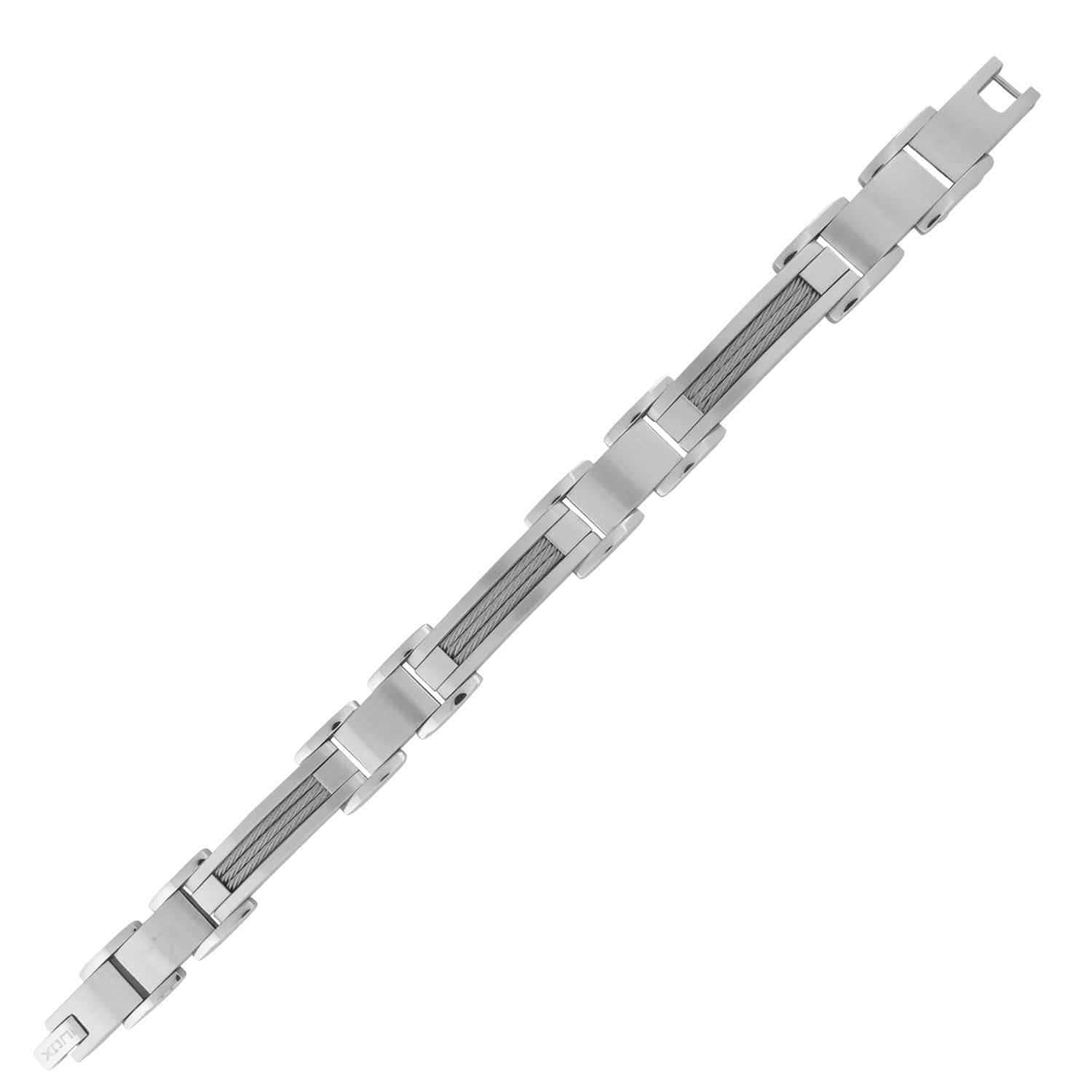 INOX JEWELRY Bracelets Silver Tone Stainless Steel Matte and Polished Industrial Cable Bracelet BR4199