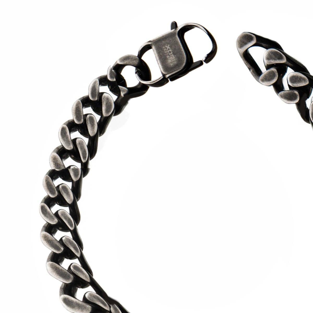INOX JEWELRY Bracelets Silver Tone Stainless Steel Oxidized Finish 13mm Diamond Cut Link Chain Bracelet BRAT04213-85