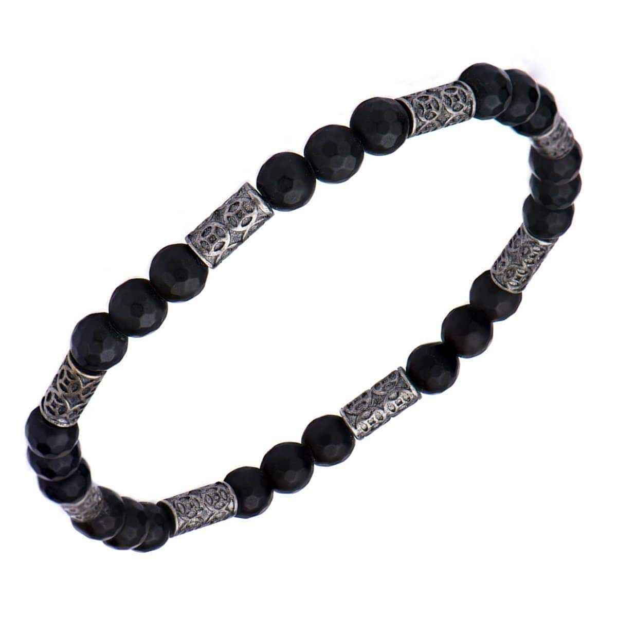 INOX JEWELRY Bracelets Silver Tone Stainless Steel with Black Hematite Antique Bead Bracelet BR20171KHM
