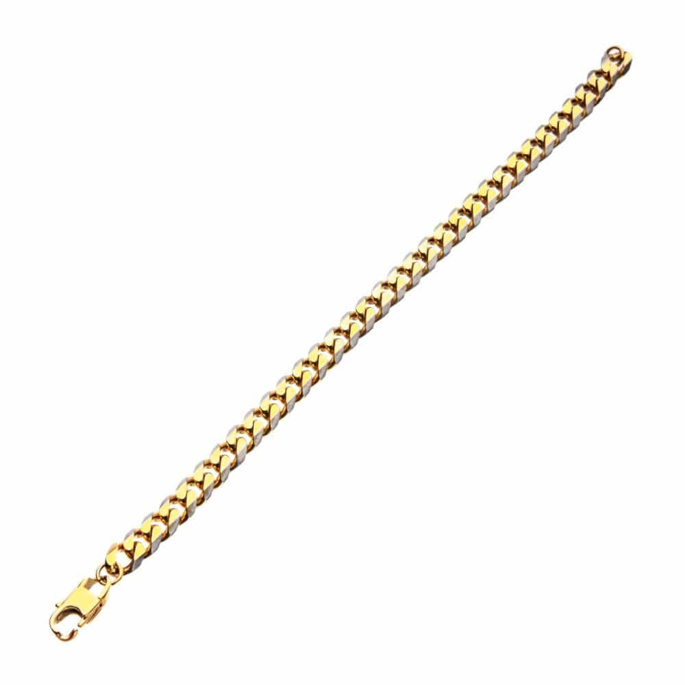 INOX JEWELRY Bracelets Stainless Steel Gold IP 8mm Curb Chain with Lobster Clasp Bracelet BR27838G