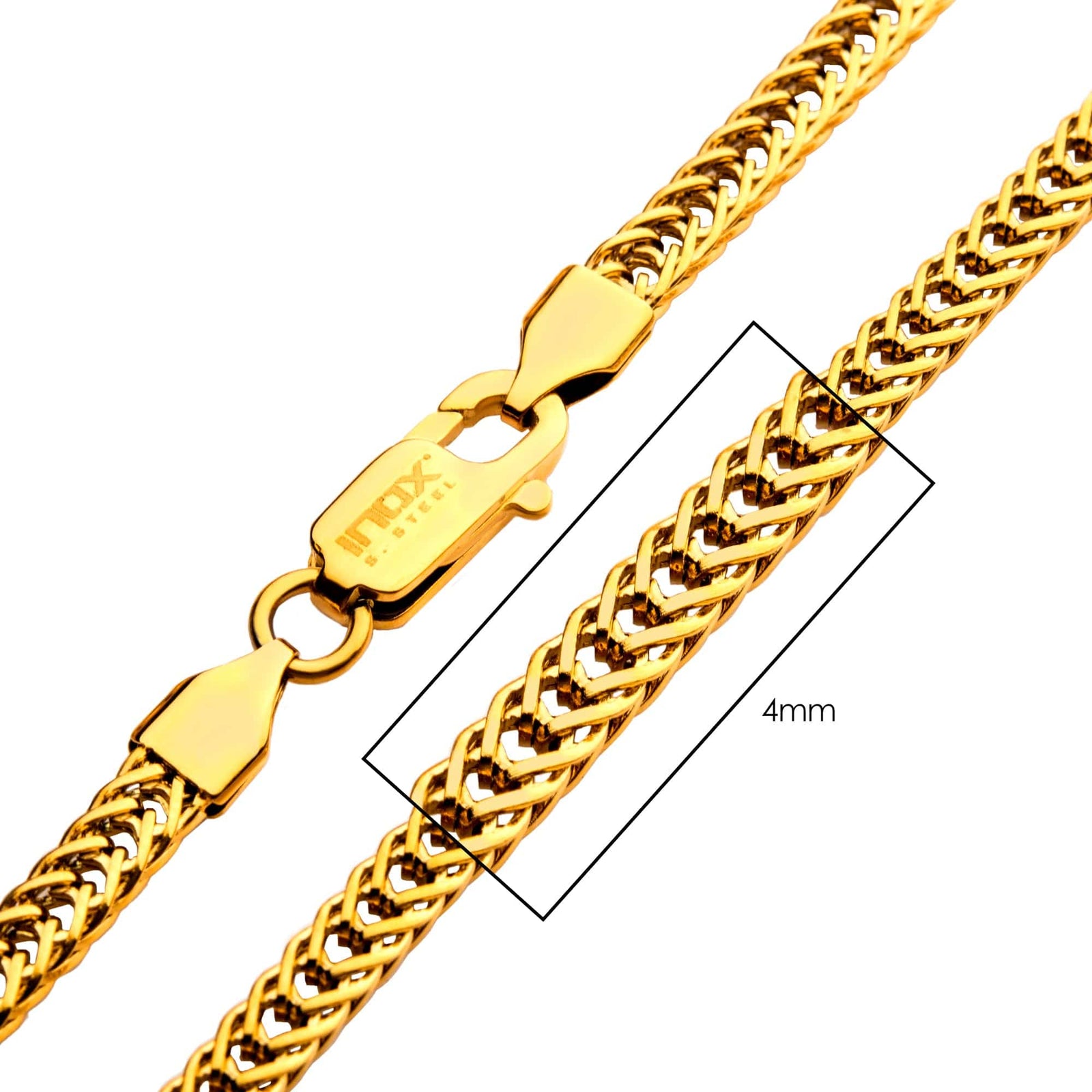 INOX JEWELRY Chains 18K Gold Ion Plated Stainless Steel 4mm Foxtail Chain