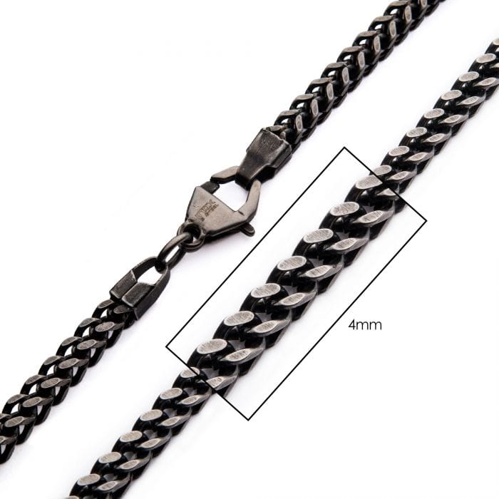 INOX JEWELRY Chains Antiqued Silver Tone Stainless Steel Oxidized Finish 4mm Franco Chain