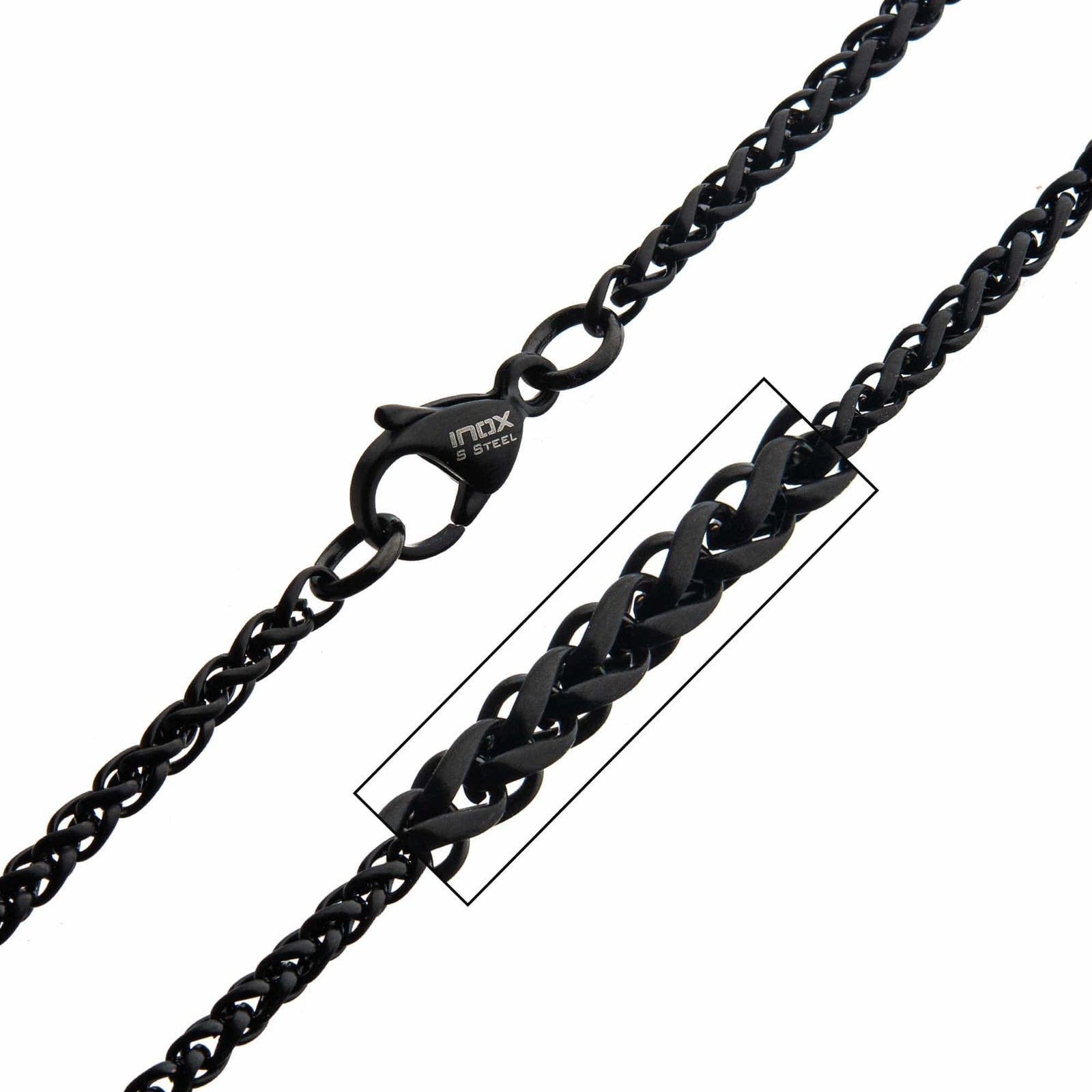 INOX JEWELRY Chains Black Stainless Steel 2.7mm Round Wheat Chain NSTC742M-24