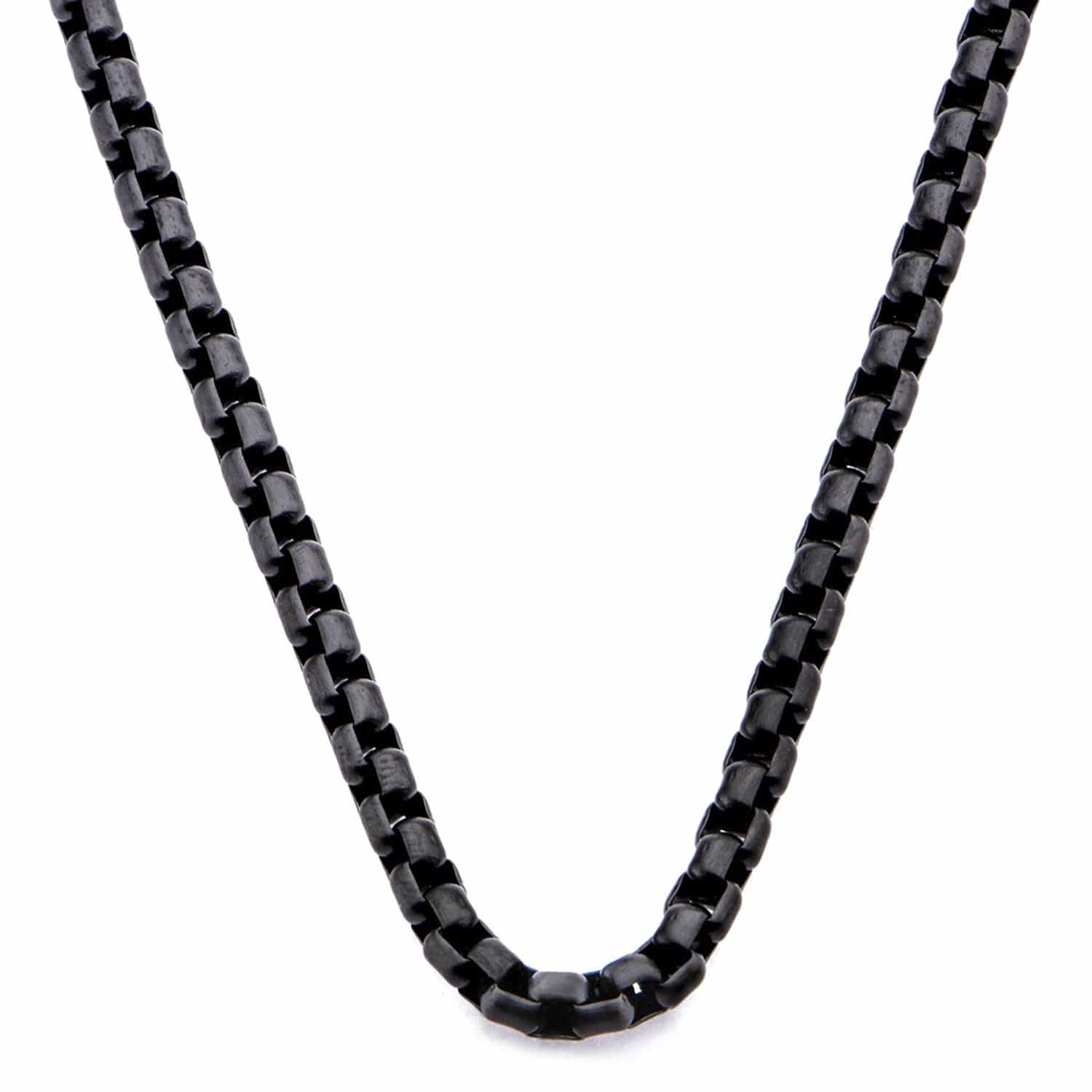INOX JEWELRY Chains Black Stainless Steel 4mm Bold Round Rolo Box Link Chain
