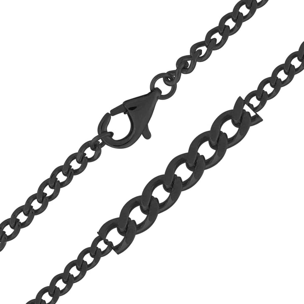 INOX JEWELRY Chains Black Stainless Steel 4mm Flat Curb Polished Chain