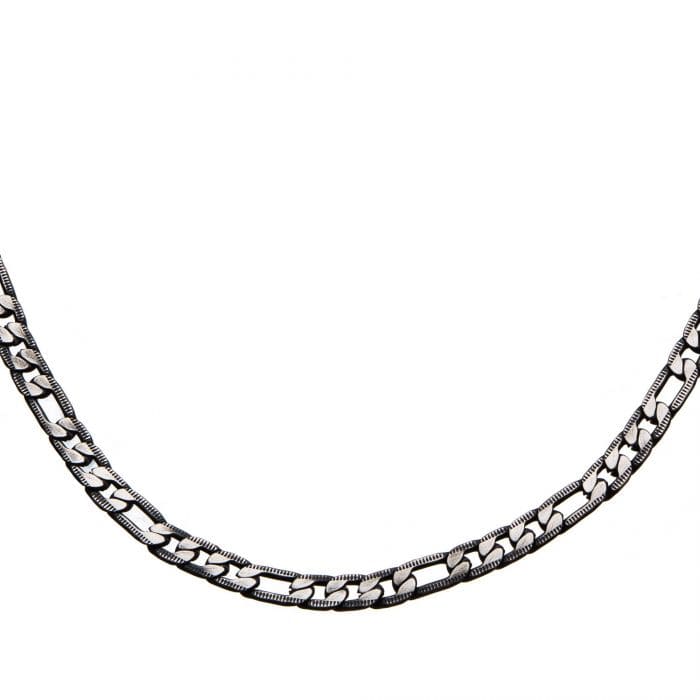 INOX JEWELRY Chains Black Stainless Steel Figaro Chain NSTC27873K-22
