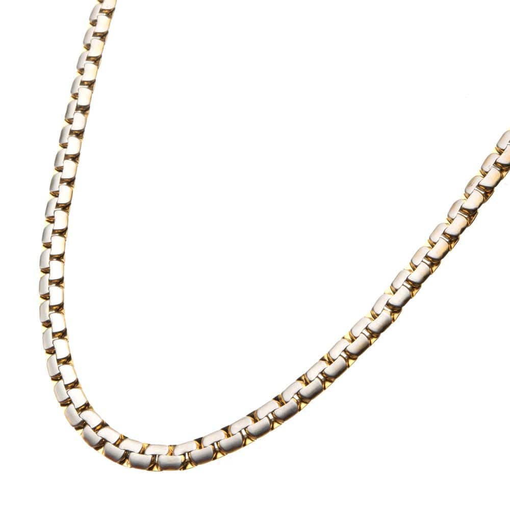 INOX JEWELRY Chains Matte Steel & 18Kt Gold IP Reversible Curb Chain Colossi Necklace NSTCS07MG-22
