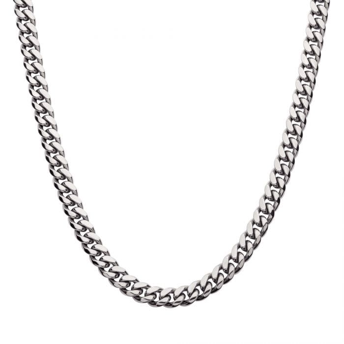 INOX JEWELRY Chains Silver Tone Stainless Steel 10mm Miami Cuban Chain with CZ Double Tab Box Clasp NSTC2110-24