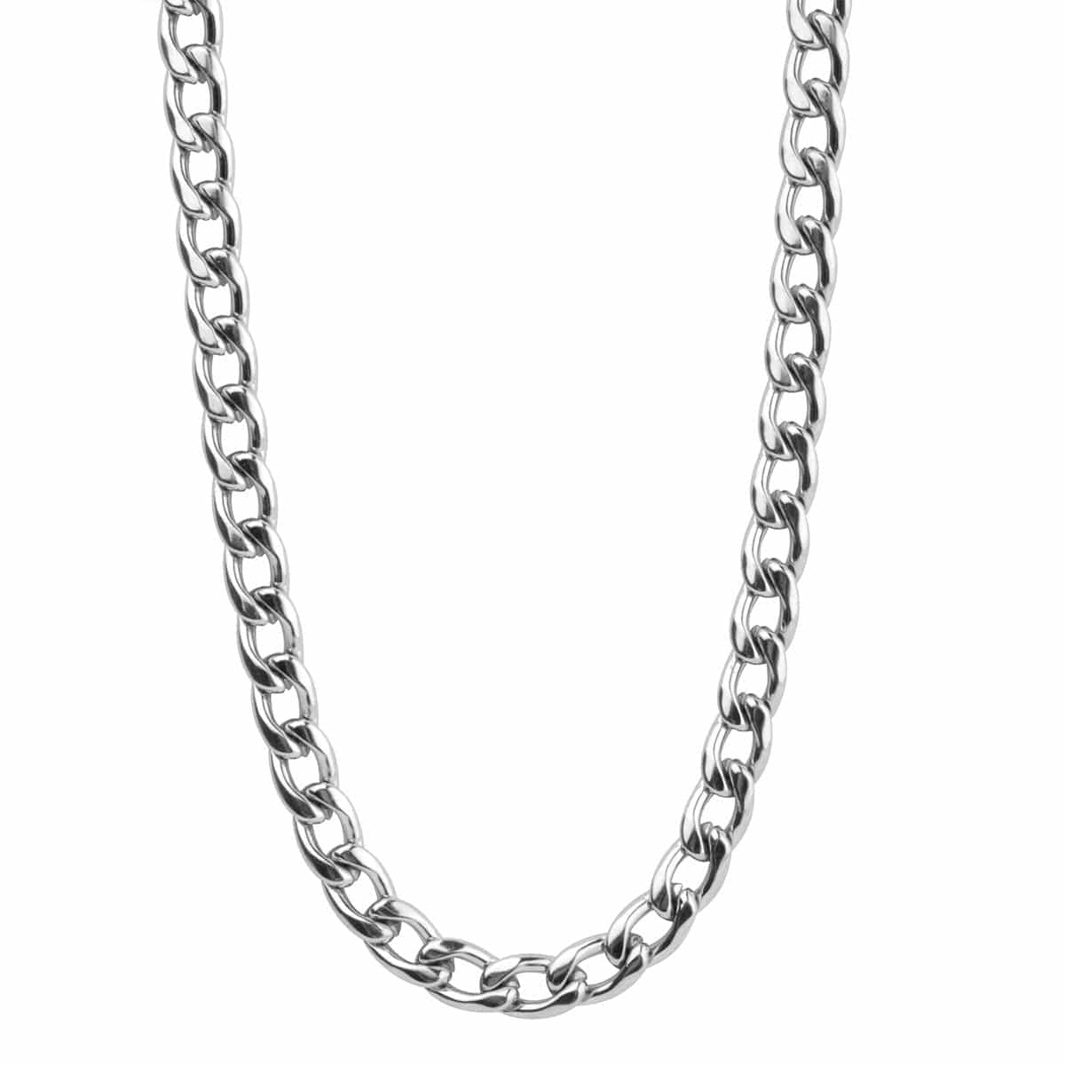 INOX JEWELRY Chains Silver Tone Stainless Steel 8 mm Round Curb Chain