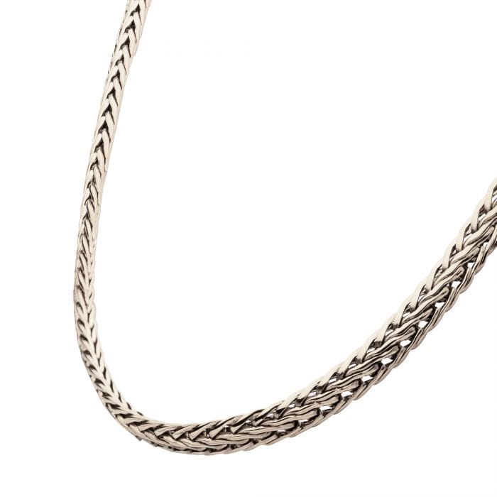 INOX JEWELRY Chains Silver Tone Stainless Steel High Polished Finish Double Diamond Cut Spiga Chain Necklace