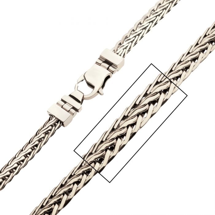 INOX JEWELRY Chains Silver Tone Stainless Steel High Polished Finish Double Diamond Cut Spiga Chain Necklace