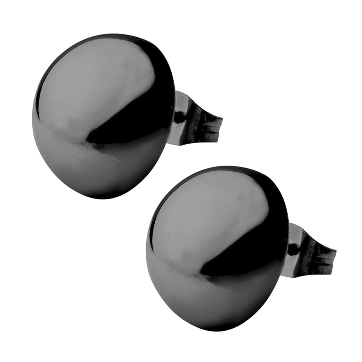 INOX JEWELRY Earrings Black Stainless Steel Large Round Dome Studs SSE4714K