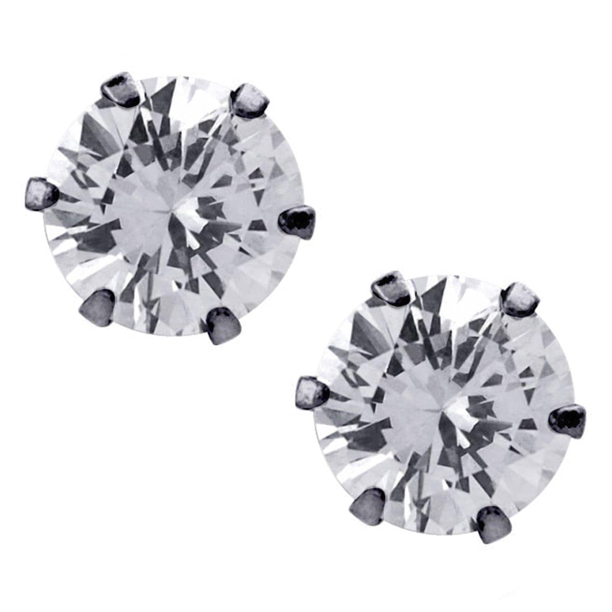 INOX JEWELRY Earrings Black Stainless Steel Six Prong CZ Solitaire Studs