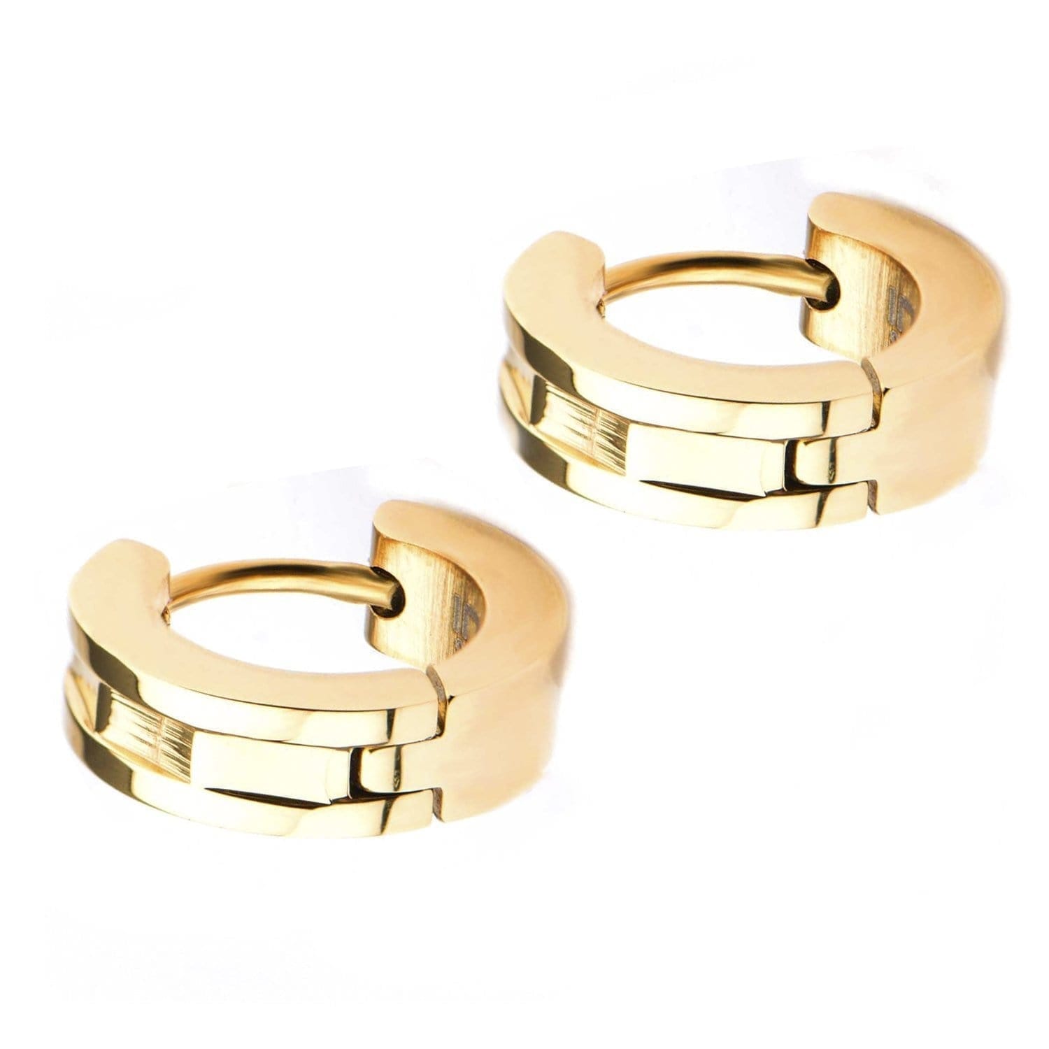 INOX JEWELRY Earrings Golden Tone Stainless Steel 4mm Industrial Cut Bali SSE323175GLD