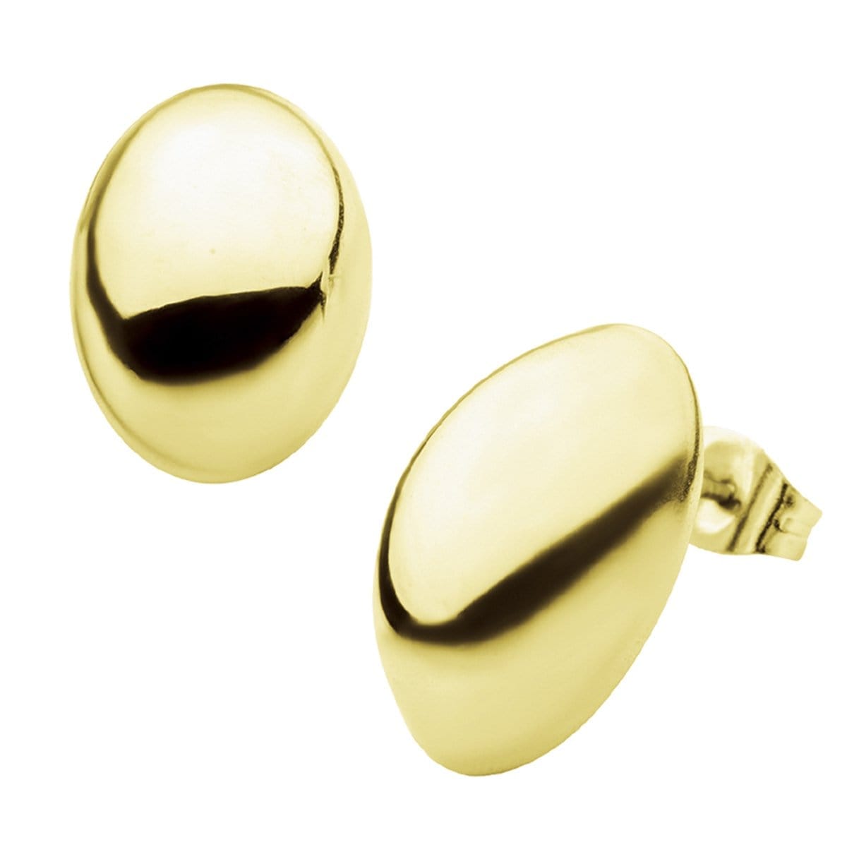 INOX JEWELRY Earrings Golden Tone Stainless Steel Large Oval Dome Studs SSE4813G