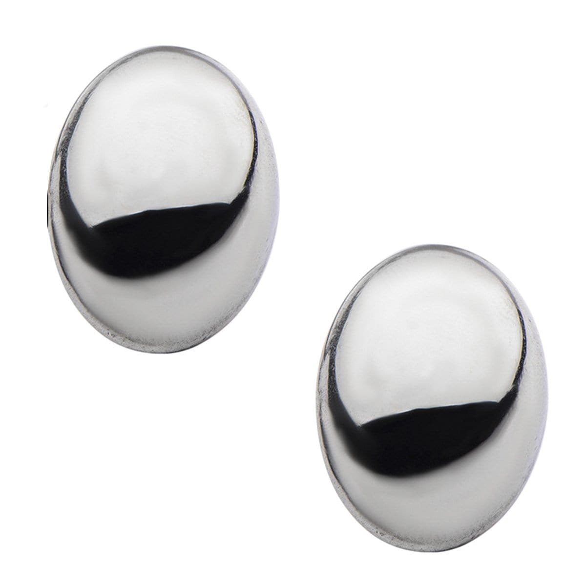 INOX JEWELRY Earrings Silver Tone Stainless Steel Large Oval Dome Studs SSE4813