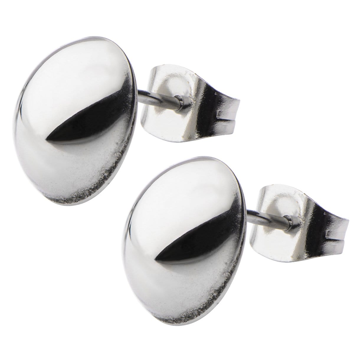 INOX JEWELRY Earrings Silver Tone Stainless Steel Small Oval Dome Studs SSE4808