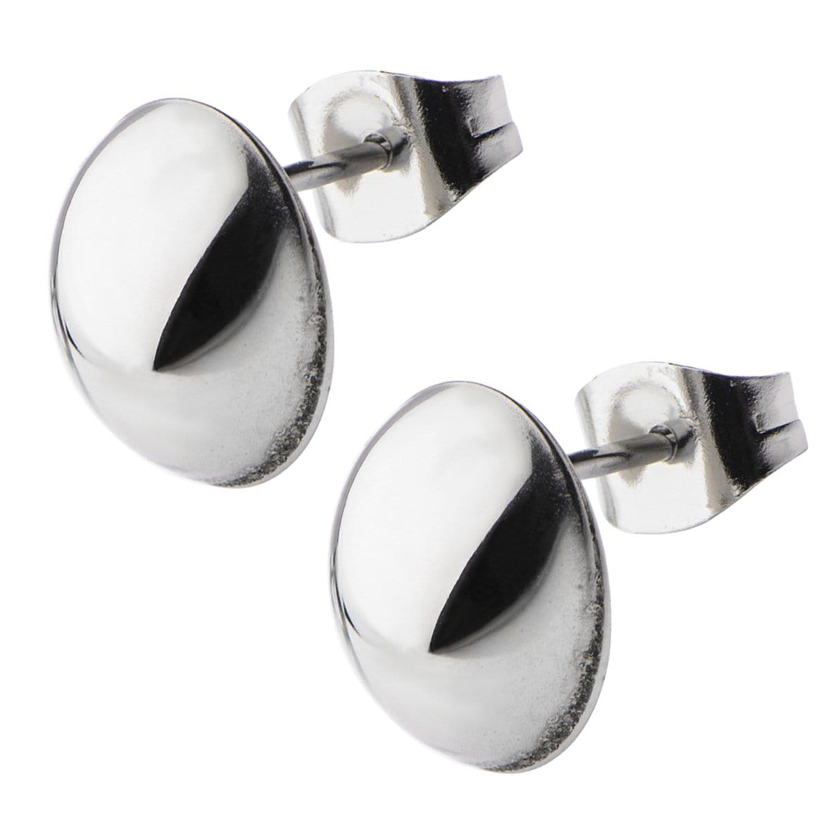 INOX JEWELRY Earrings Silver Tone Stainless Steel Small Oval Dome Studs SSE4808