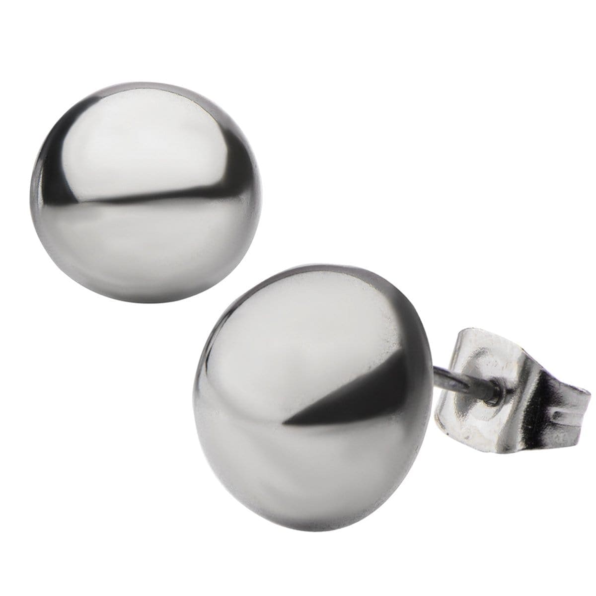 INOX JEWELRY Earrings Silver Tone Stainless Steel Small Round Dome Studs SSE4710