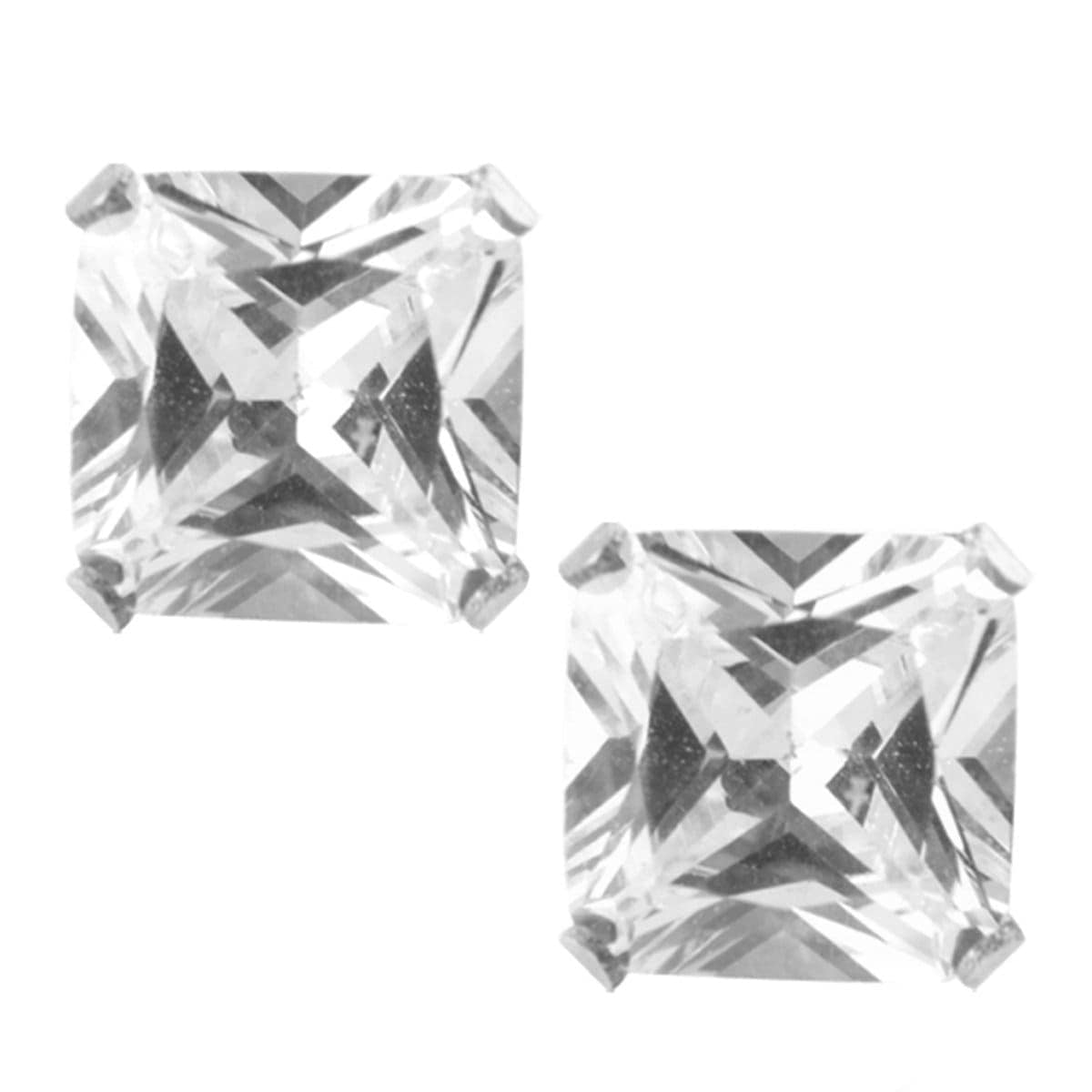 INOX JEWELRY Earrings Silver Tone Stainless Steel Square Cut CZ Studs