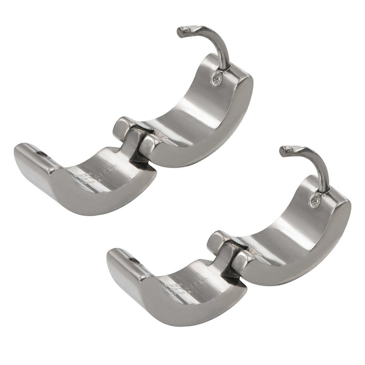 INOX JEWELRY Earrings Silver Tone Stainless Steel Triple Row Black Crystal Huggies SSE5159K