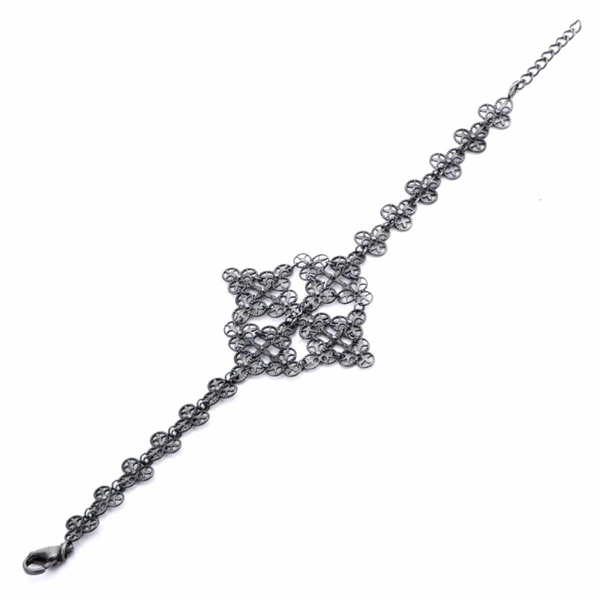INOX JEWELRY Ladies Bracelets Dark Gray Stainless Steel Floral Statement Bracelet BR11872