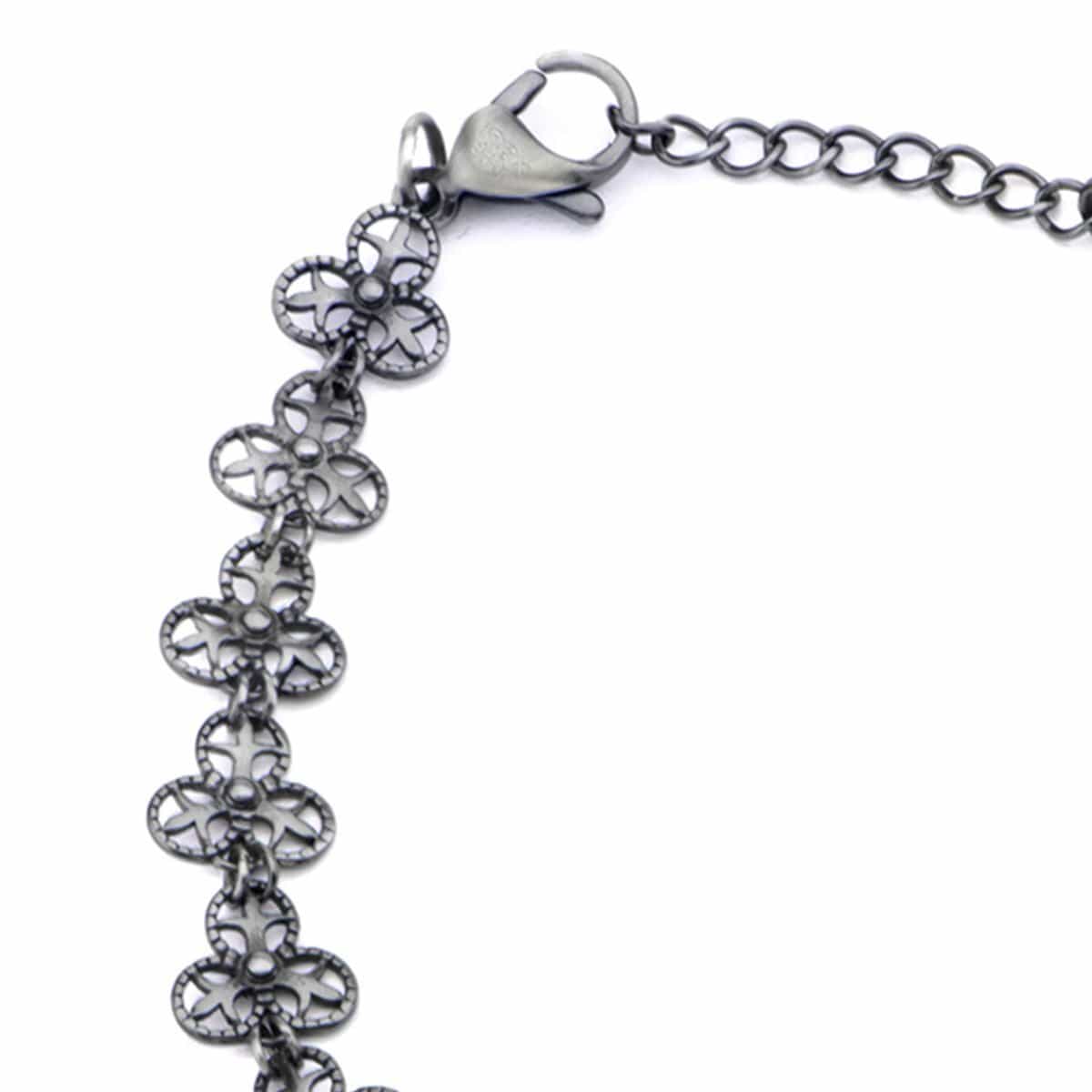 INOX JEWELRY Ladies Bracelets Dark Gray Stainless Steel Floral Statement Bracelet BR11872