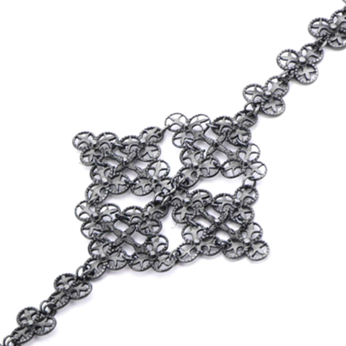 INOX JEWELRY Ladies Bracelets Dark Gray Stainless Steel Floral Statement Bracelet BR11872