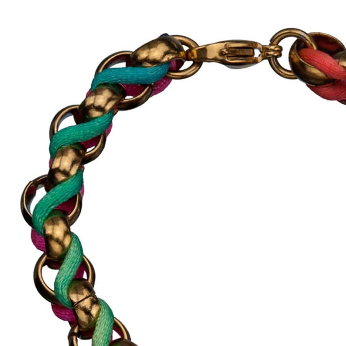 INOX JEWELRY Ladies Bracelets Gold Stainless Steel with Multicolor Woven Fabric Bracelet BR1186GLD