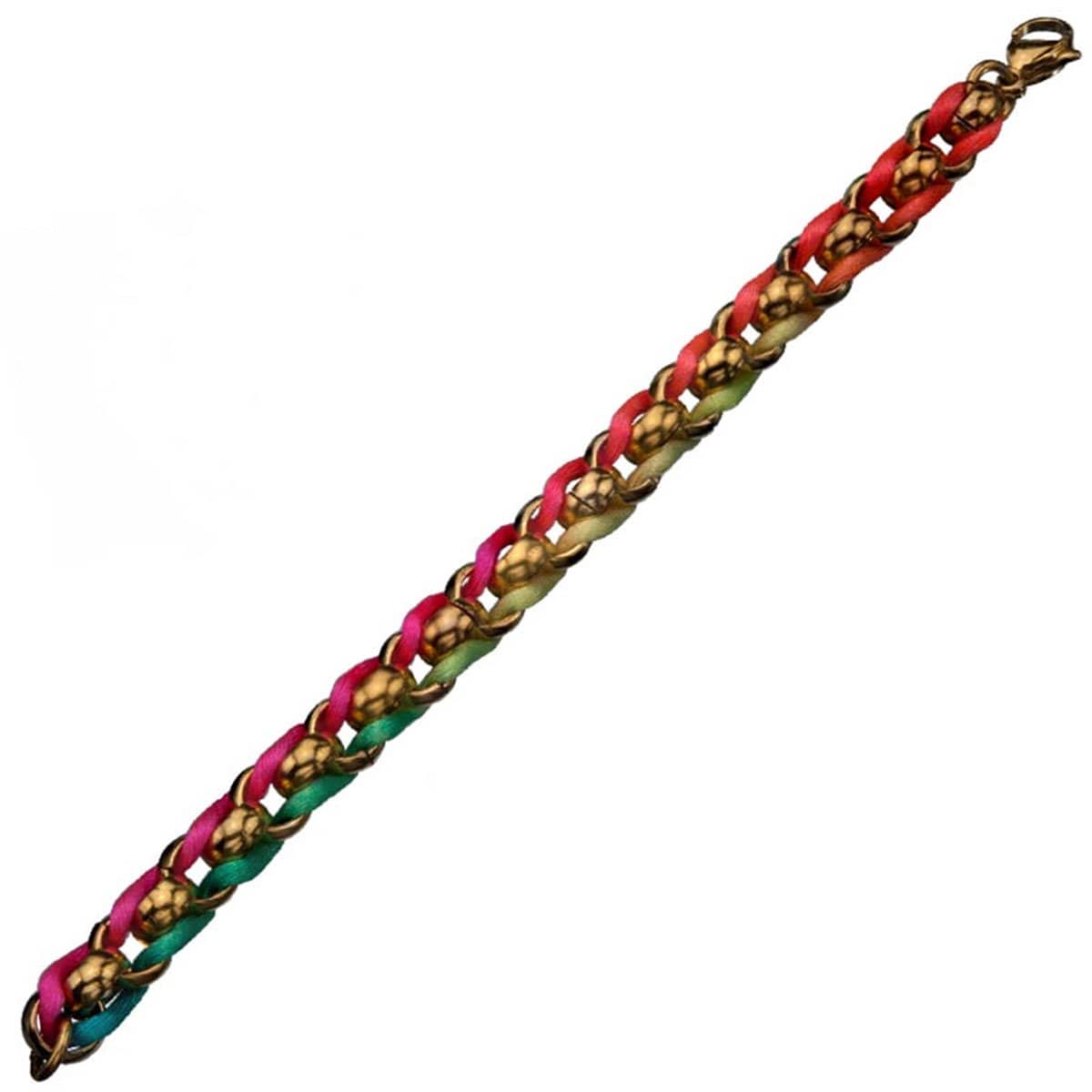 INOX JEWELRY Ladies Bracelets Gold Stainless Steel with Multicolor Woven Fabric Bracelet BR1186GLD