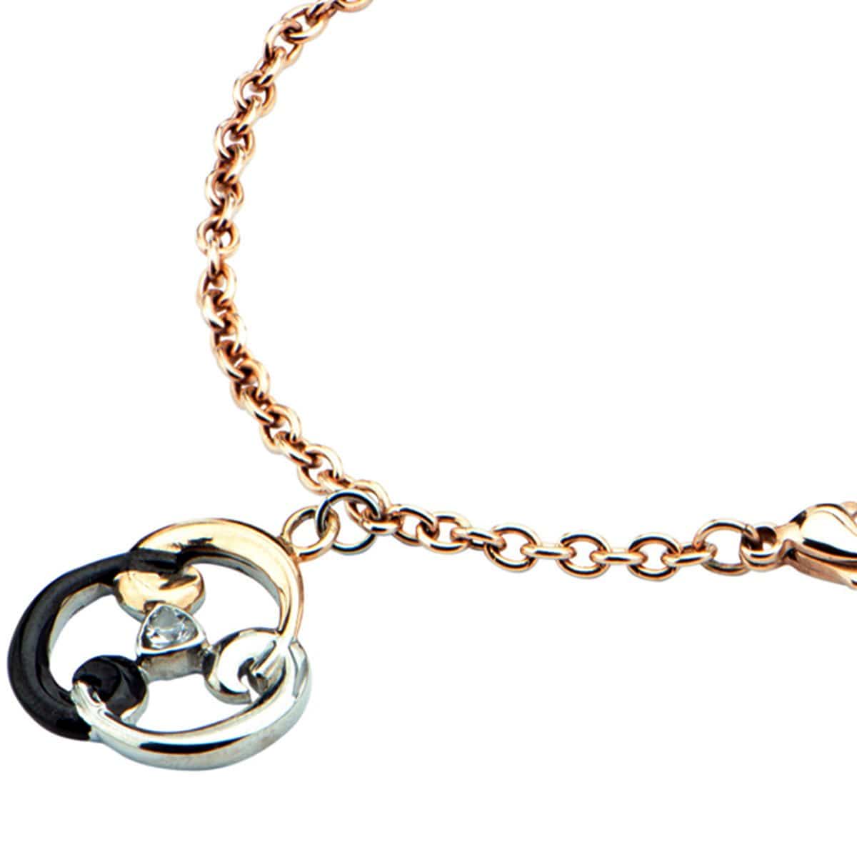 INOX JEWELRY Ladies Bracelets Rose Gold, Silver, & Black Stainless Steel Trinity Charm Bracelet BR12497