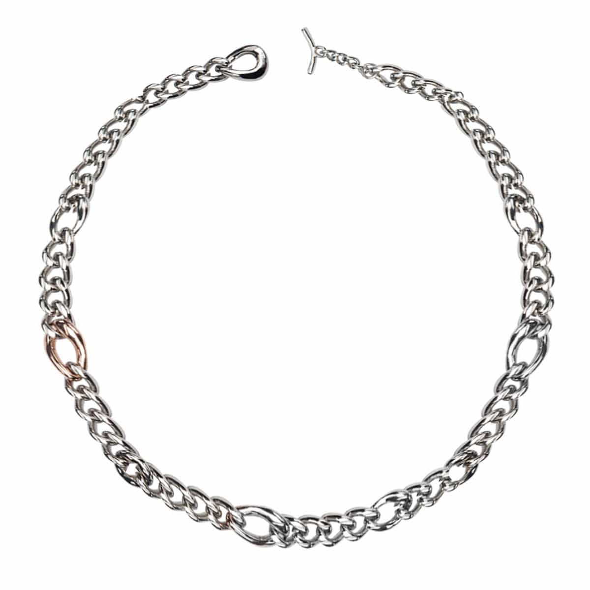 INOX JEWELRY Ladies Bracelets Rose Gold & Silver Stainless Steel Dual Tone Polished Curb Chain Bracelet BR184