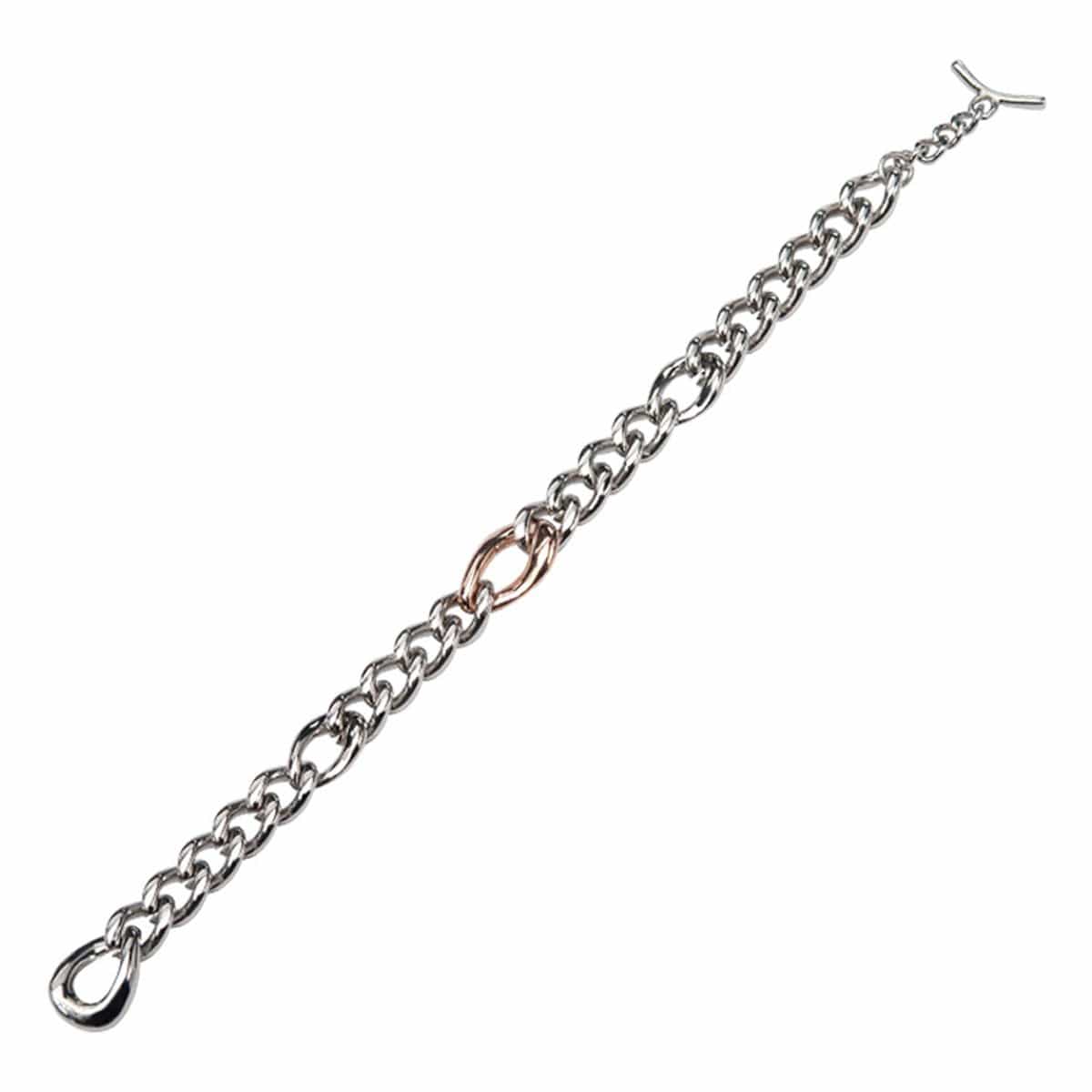INOX JEWELRY Ladies Bracelets Rose Gold & Silver Stainless Steel Dual Tone Polished Curb Chain Bracelet BR184