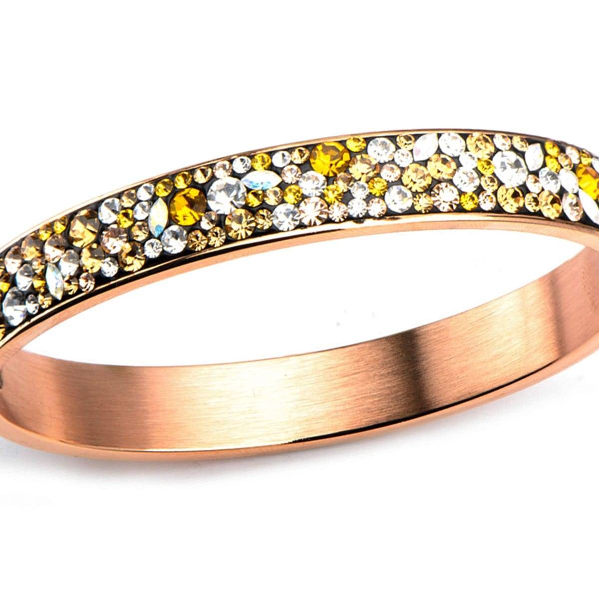 INOX JEWELRY Ladies Bracelets Rose Gold Stainless Steel Vogue Pave-Set Canary Crystal Bangle BR13823RG