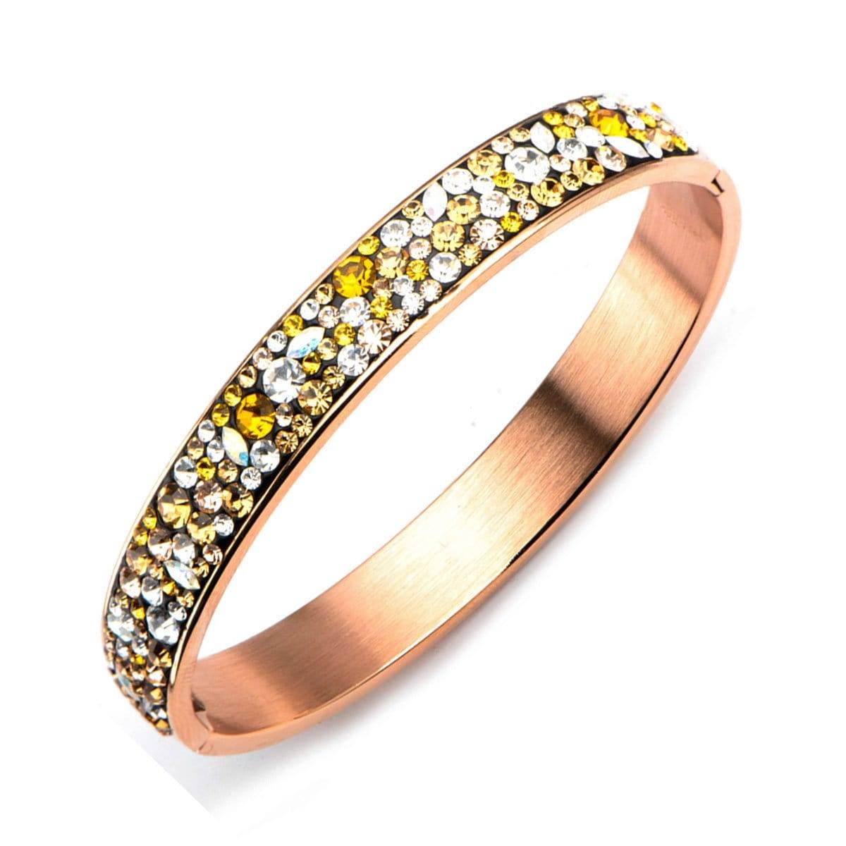 INOX JEWELRY Ladies Bracelets Rose Gold Stainless Steel Vogue Pave-Set Canary Crystal Bangle BR13823RG