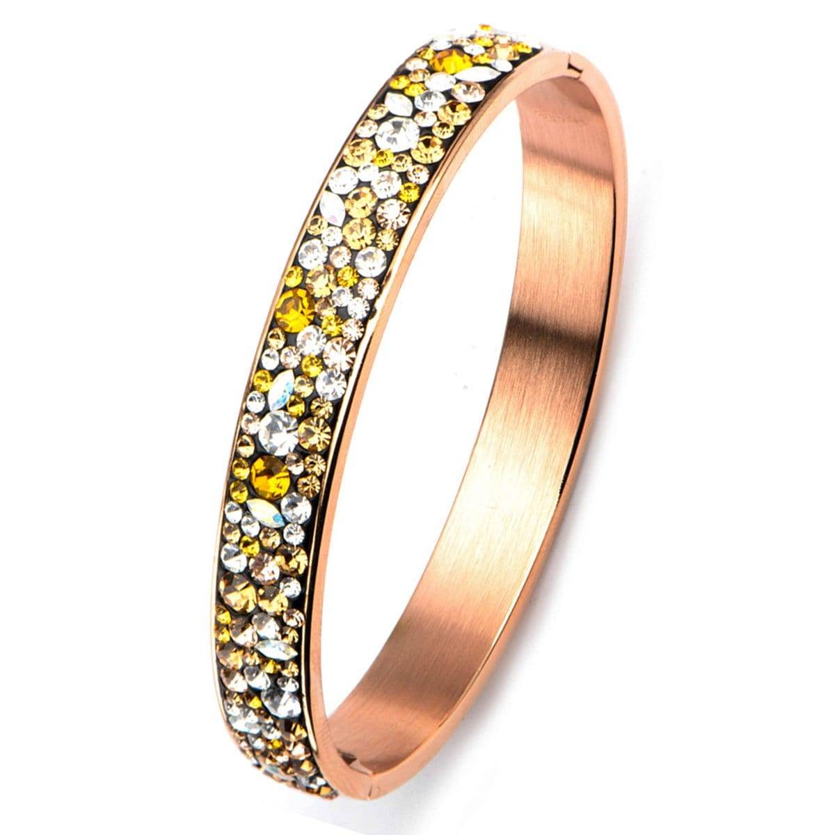 INOX JEWELRY Ladies Bracelets Rose Gold Stainless Steel Vogue Pave-Set Canary Crystal Bangle BR13823RG