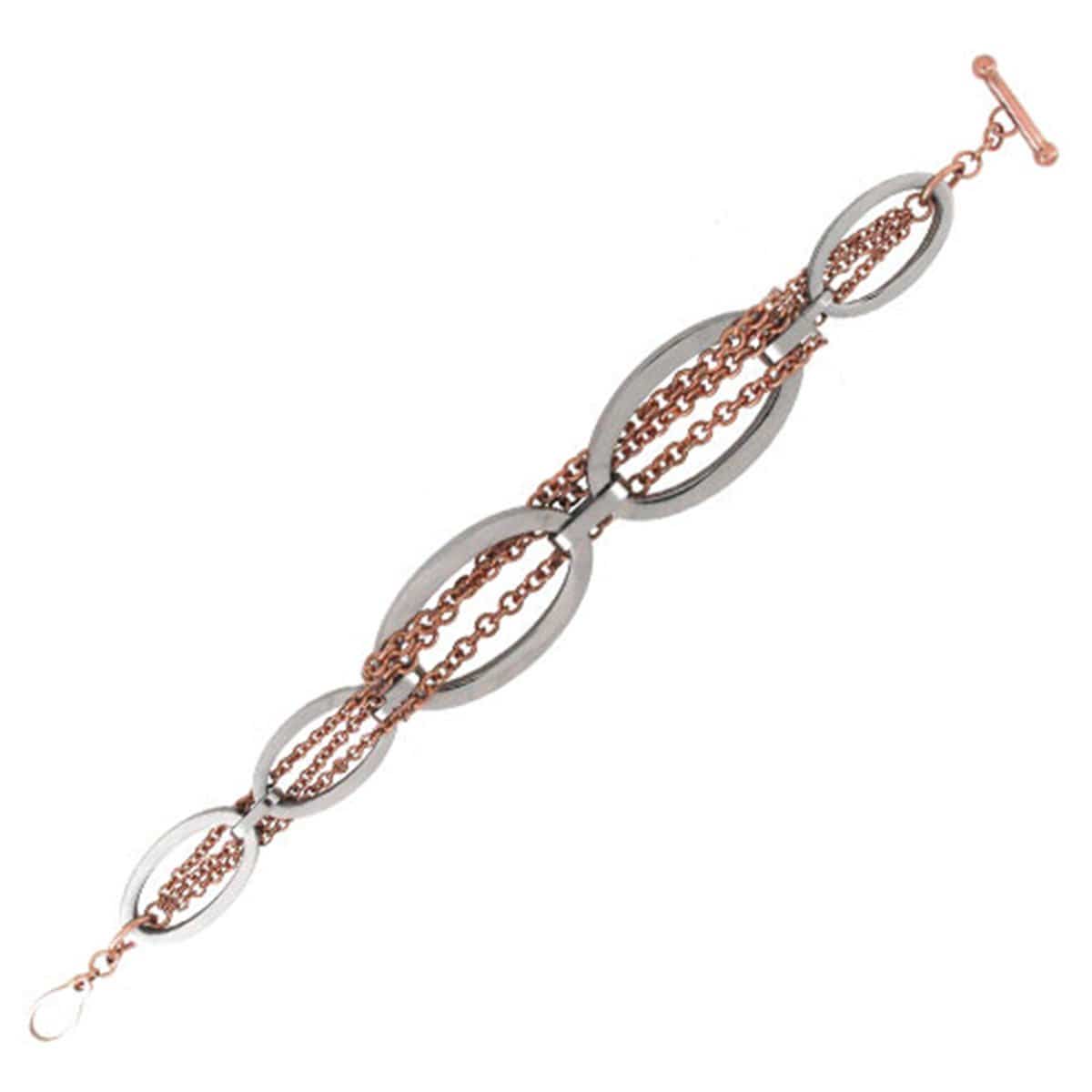 INOX JEWELRY Ladies Bracelets Silver & Rose Gold Stainless Steel Blushed Collection Oval Fashion Bracelet BR3396