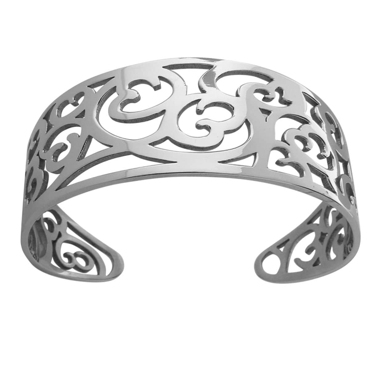 INOX JEWELRY Ladies Bracelets Silver Stainless Steel Fashion Cut-Out Cuff Bangle BR2529