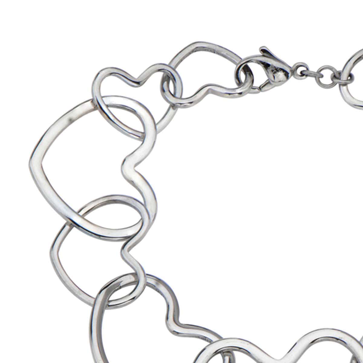 INOX JEWELRY Ladies Bracelets Silver Stainless Steel Interlocking Heart with CZ Detail Bracelet BR5284