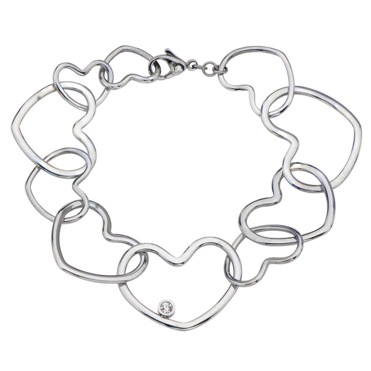 INOX JEWELRY Ladies Bracelets Silver Stainless Steel Interlocking Heart with CZ Detail Bracelet BR5284