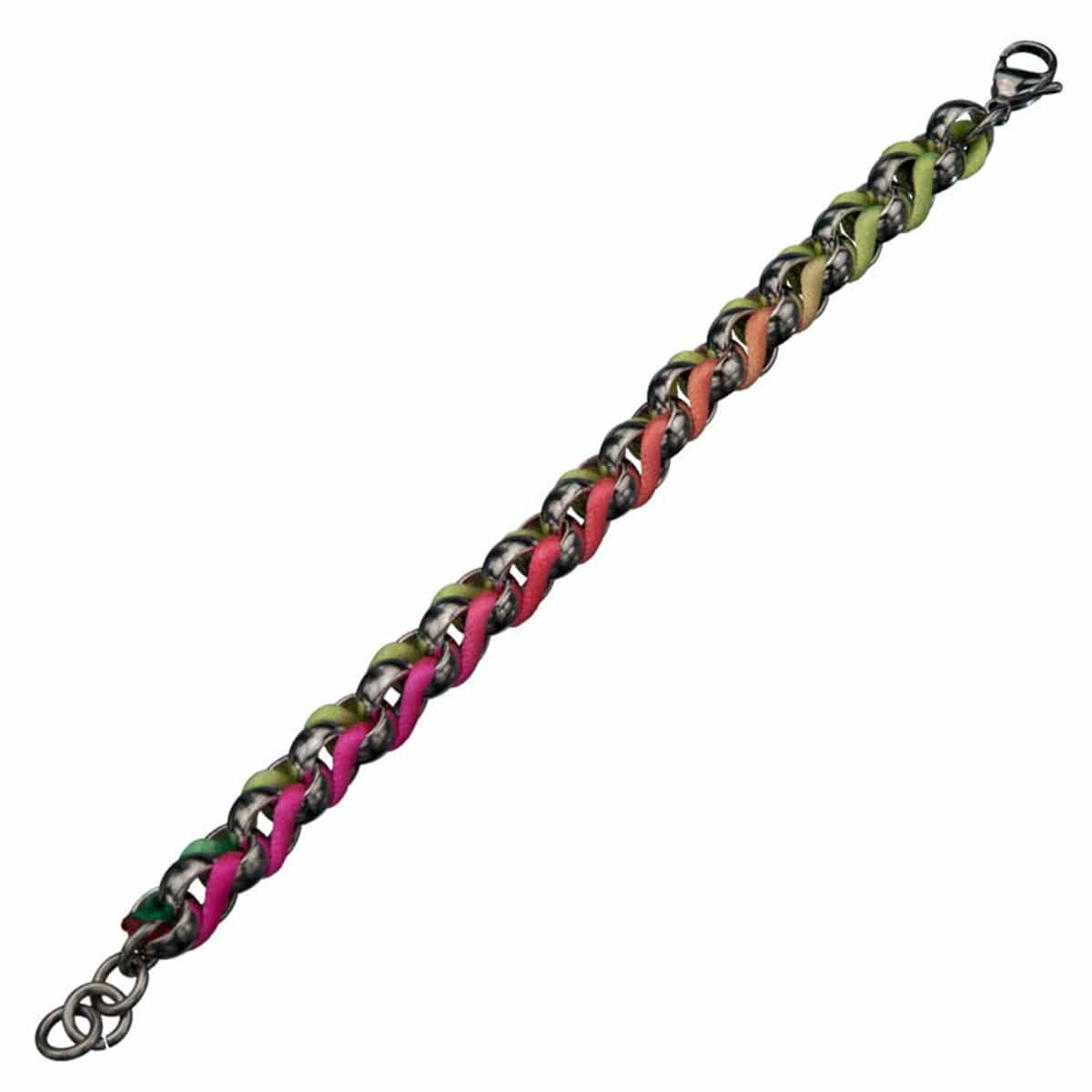 INOX JEWELRY Ladies Bracelets Silver Stainless Steel with Multicolor Woven Fabric Bracelet BR1186