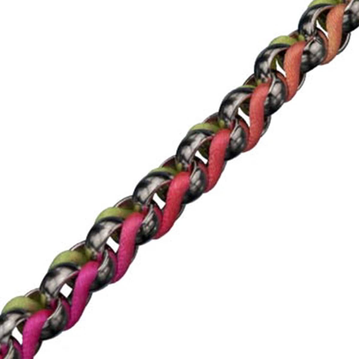 INOX JEWELRY Ladies Bracelets Silver Stainless Steel with Multicolor Woven Fabric Bracelet BR1186